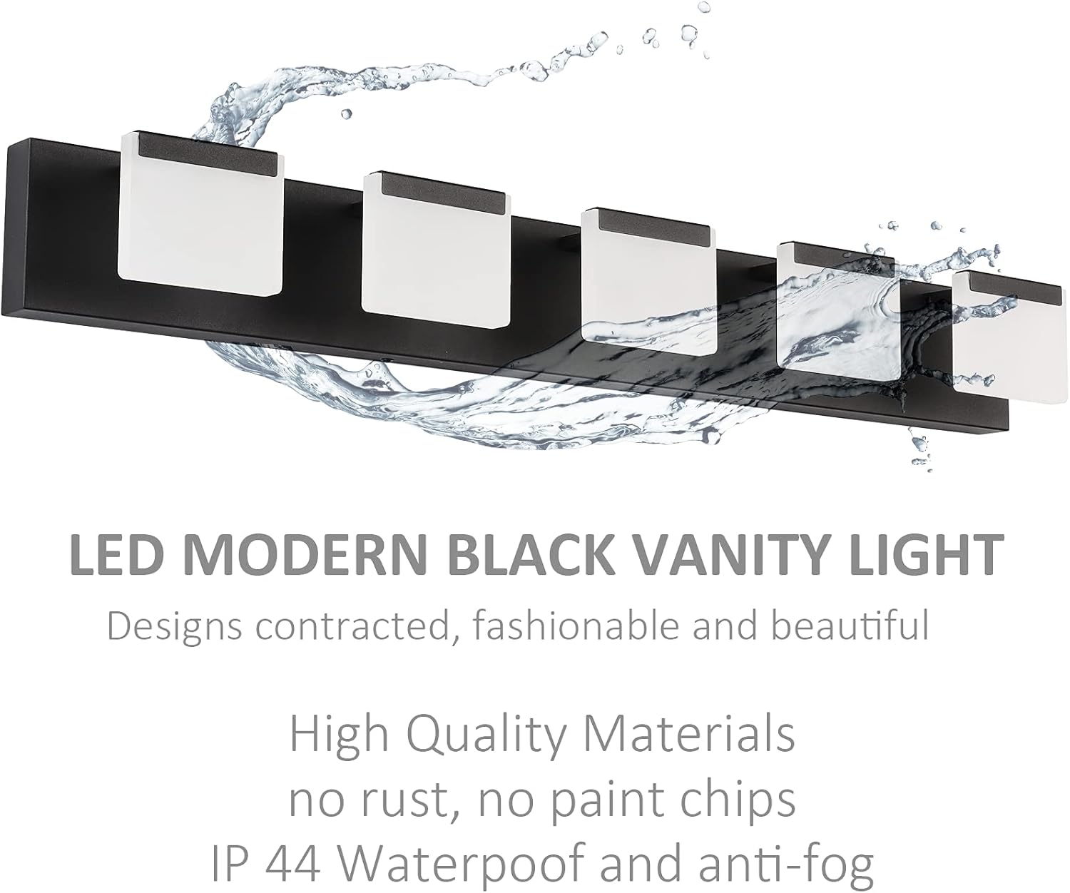 Ralbay LED Modern Bathroom Vanity Light - 5 Light Acrylic Matte Black Vanity Lighting Fixture
