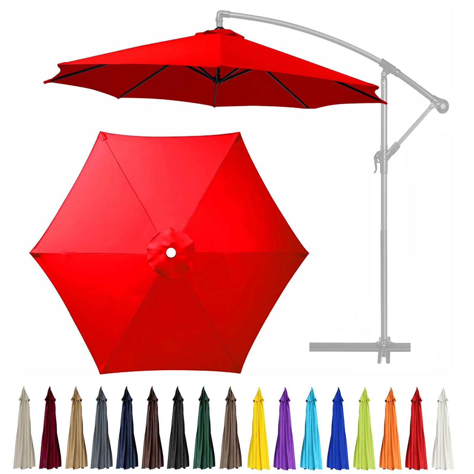 GLDDFDG 10Ft 6 Ribs Patio Umbrella Replacement Canopy (Canopy only), Canopy Replacement UV Protection Waterproof Outdoor Table Market Yard Umbrella Top Outdoor Umbrella Canopy,Red,10FT