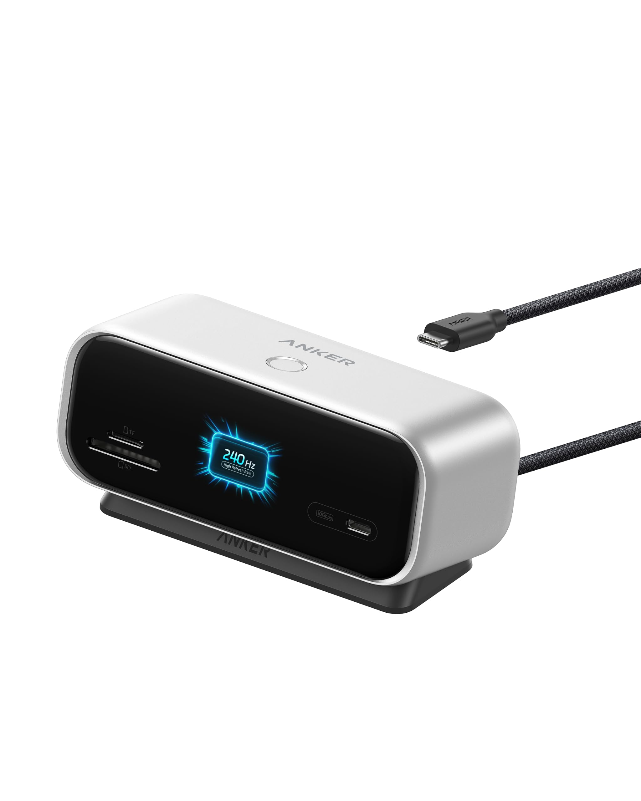 Anker Nano 10-in-1 USB-C Hub mit Smart Display & Dual Monitor Docking | Dual 2K@240Hz, Für Schreibtisch, HDMI + DisplayPort, USB-C 10Gbit/s, SD/TF, Ethernet, für Dell, HP etc, ohne Netzteil, Silber