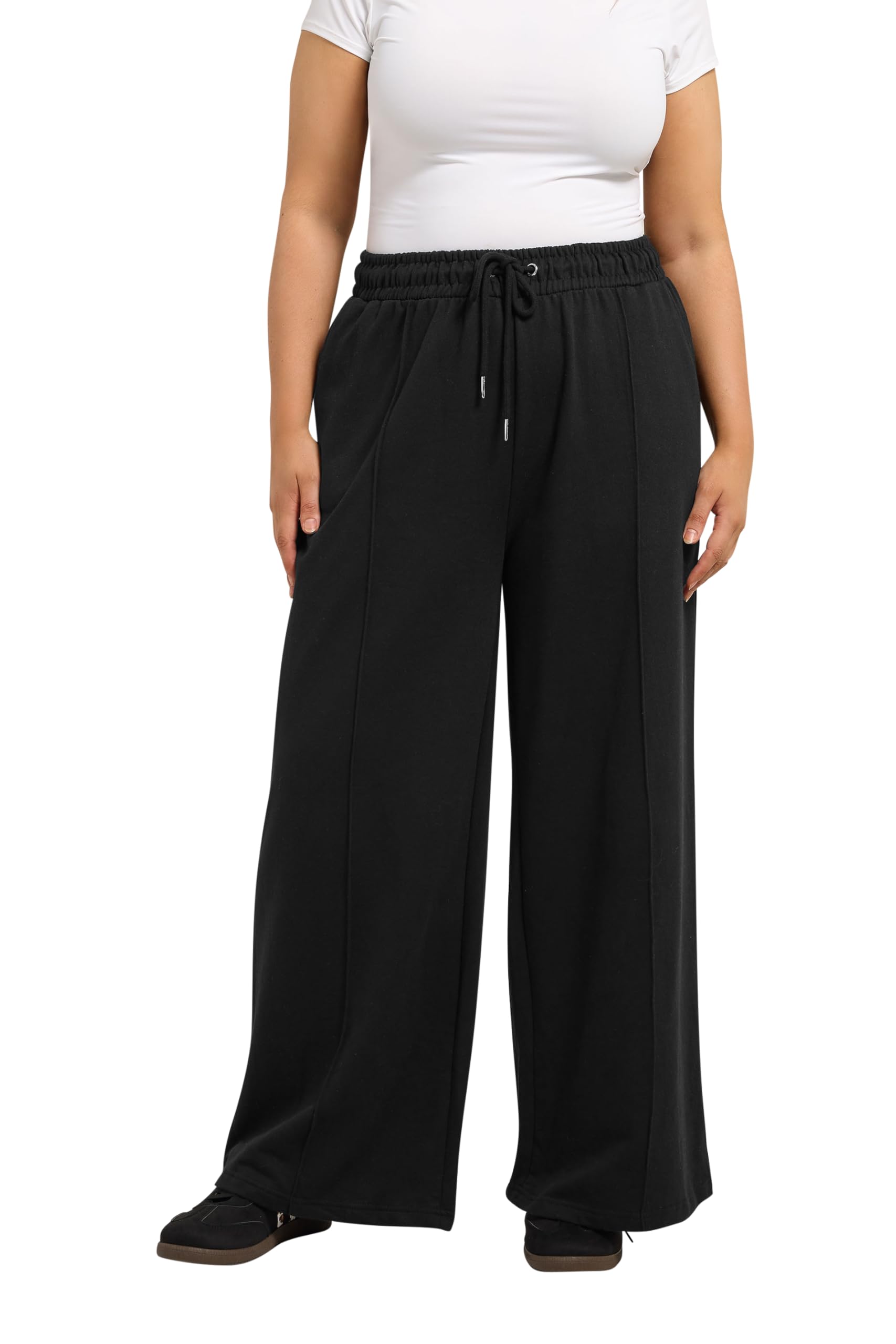 Yours Women's Wide Leg Joggers Pants in Black | Size: 30-32
