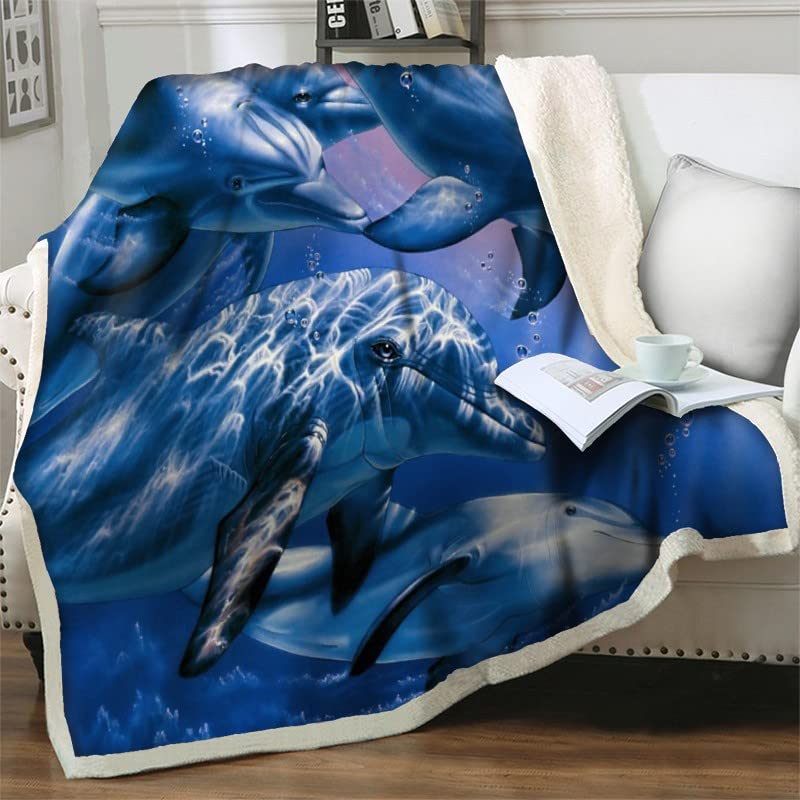 COEQINE Flanell-Überwurfdecke Mit Delfin-Druck, Weich & Warm, In Verschiedenen Größen (XS-3XL)