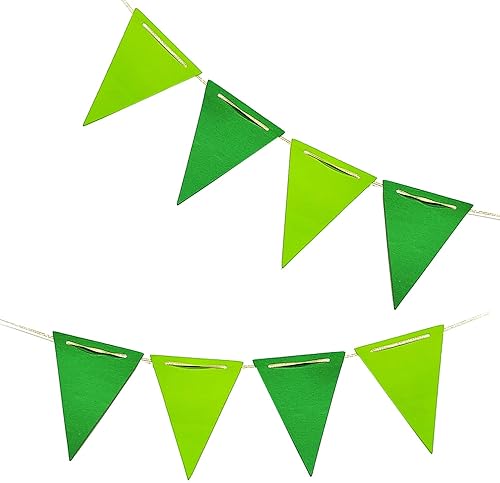 Banderín verde, bandera triangular vintage de doble cara verde oscuro y verde claro, para decoración de fiestas en el bosque, paquete de 30 banderas
