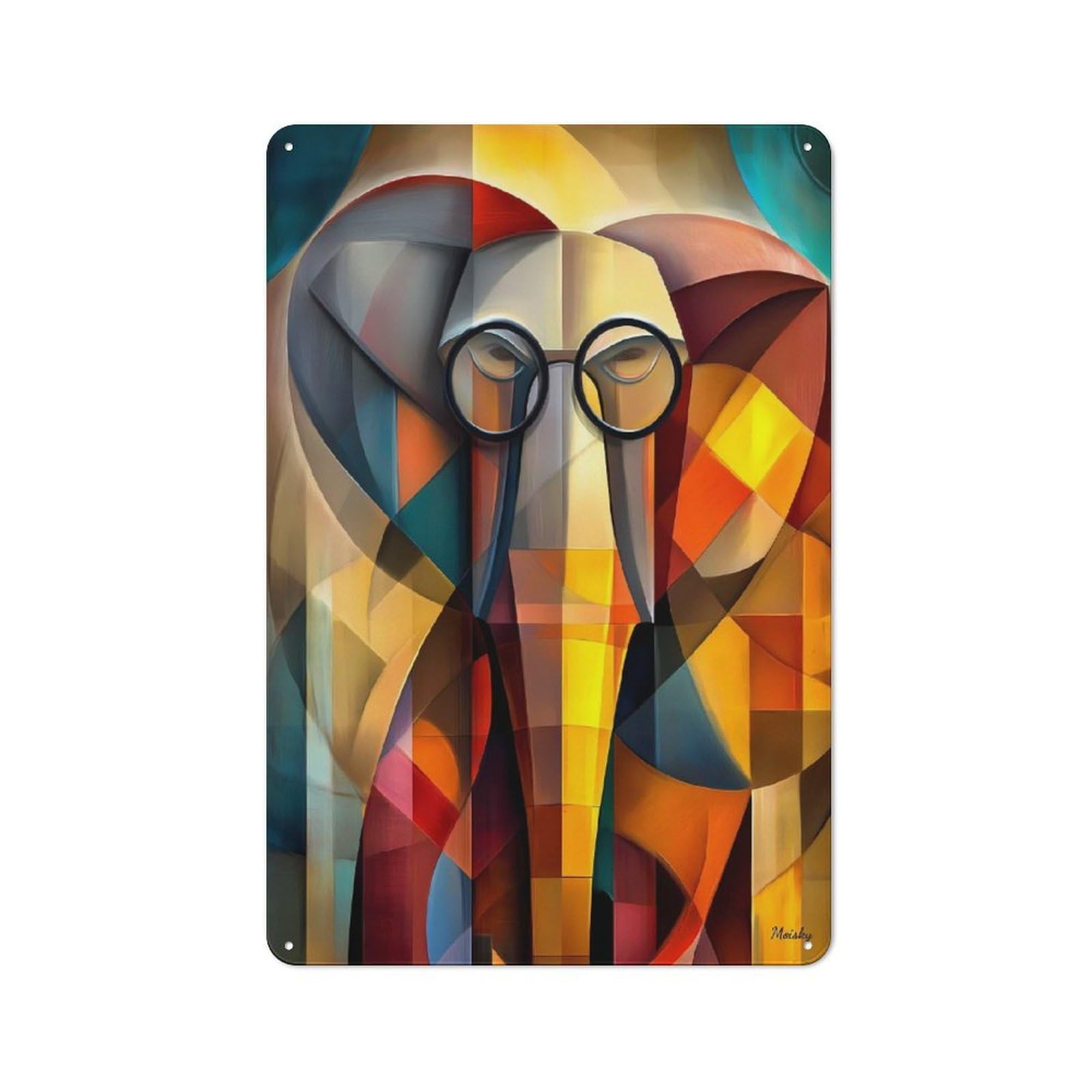 Junmoney Charming Elephant – Cubist Scholar With Glass Es Vintage Metal Sign 30X20cm For Dining Room Or Kitchen, Suited To Home Decor Collectors