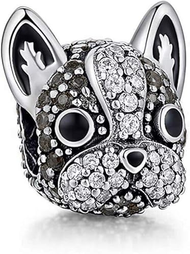 Miniatura 3 de Ginger Lyne Collection Abalorio de perro francés con diseño de bulldog francés francés y Boston Terrier marrón o negro para pulsera o collar,