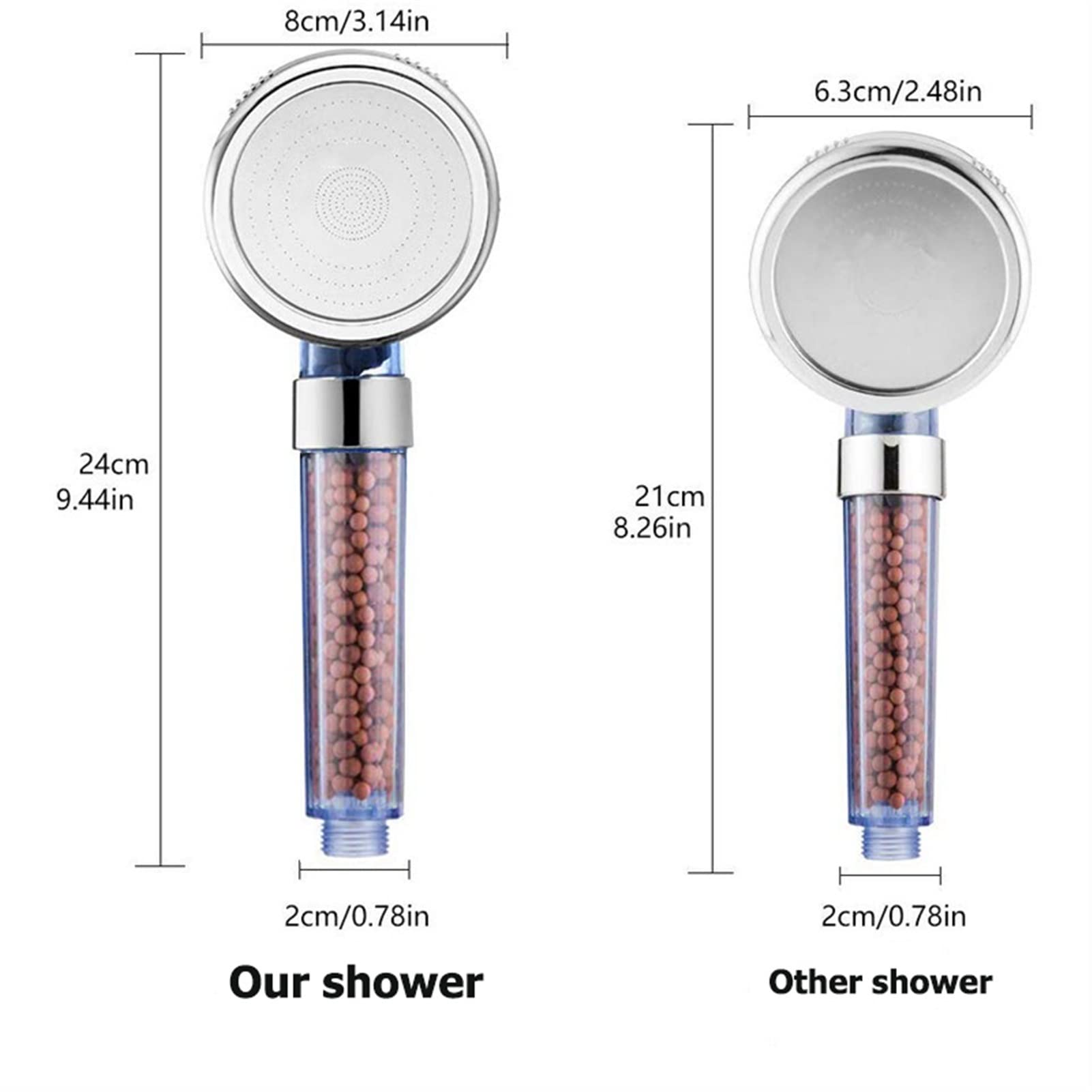 HMTE Filtro de Ducha Ducha de baño 3 Modos Lluvia de Chorro Ajustable SPA Ahorro de Agua Bola Mineral Filtro de aniones Cabezal de Ducha de Alta presión (Color : Clear) (Blue)