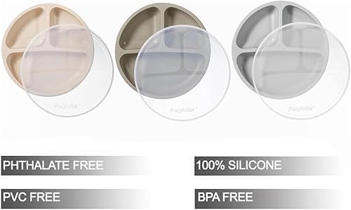 Miniatura 2 de PandaEar Placas de succión de silicona para bebés y niños pequeños paquete de 3 platos irrompibles divididos con tapa antideslizantes aptas para