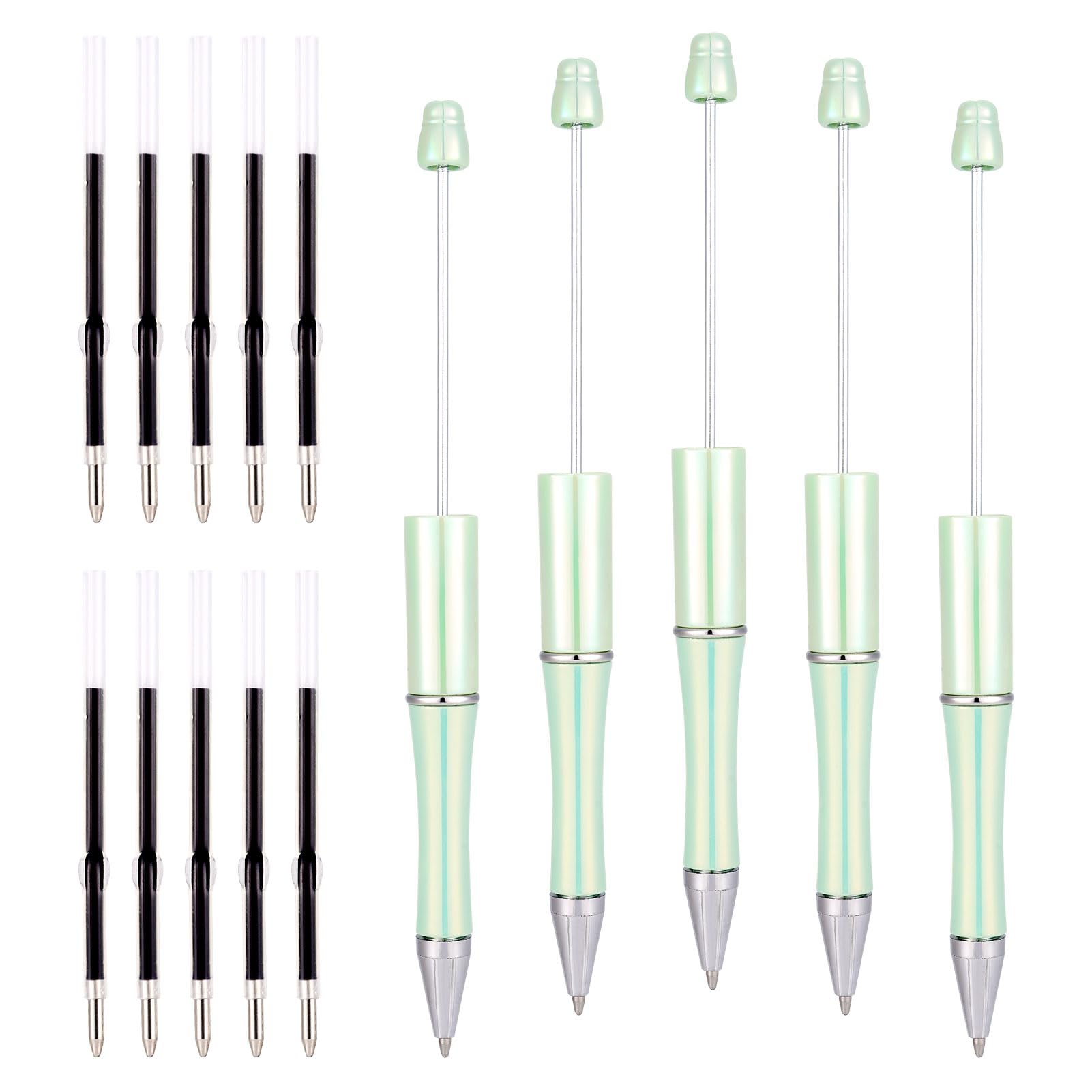 PandaHall 5pcs Beadable Pens with 10pcs 1mm Pen Refills Plastic Beaded Pens Shaft Black Ink Ballpoint Pens for Pen Making School Office Craft Supplies Pale Green
