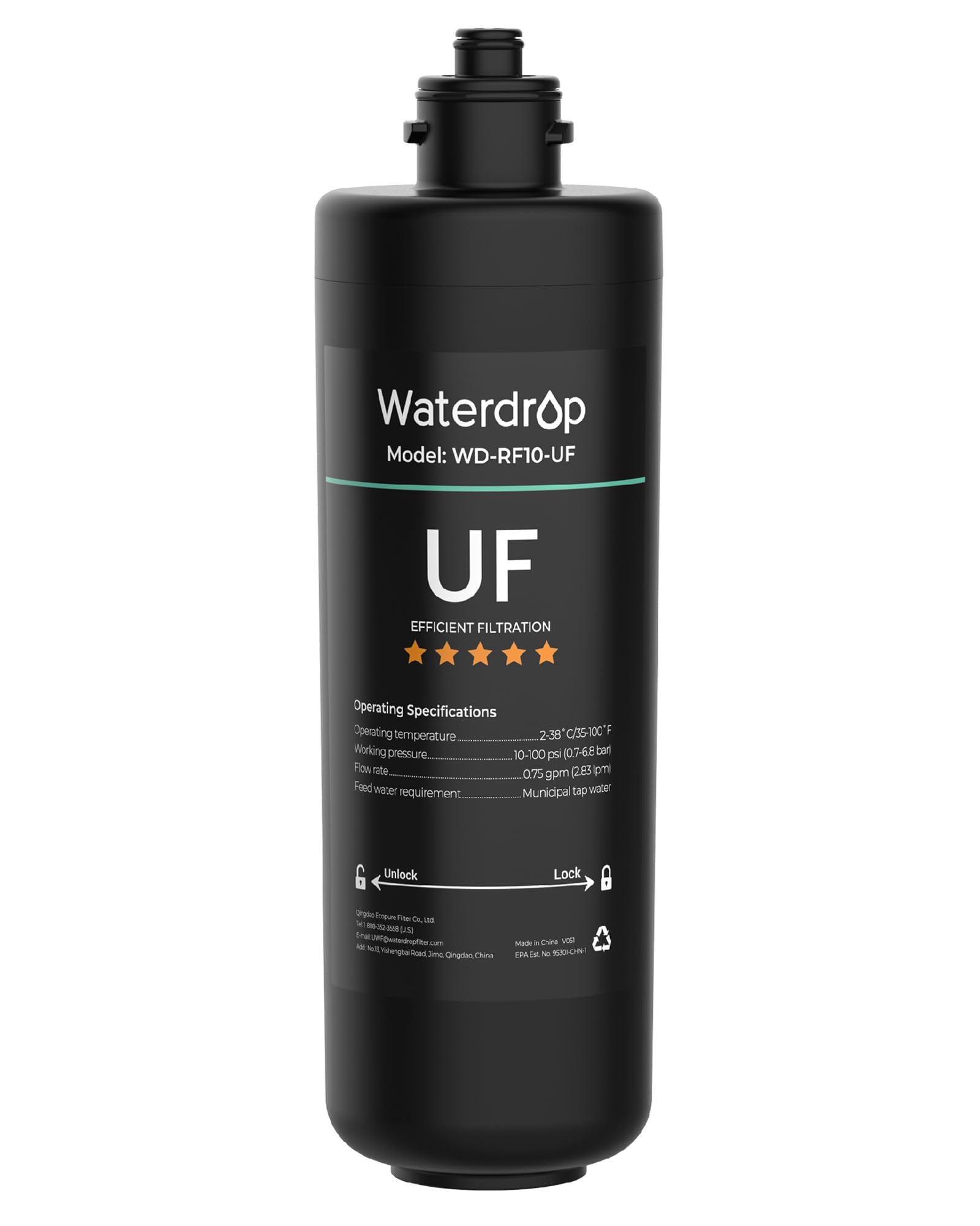 Waterdrop RF10-UF Cartuccia filtro di ricambio da 0,01 micron per 10UA/10UA-UF/10UB/10UB-UF sotto il filtro dell'acqua del lavandino
