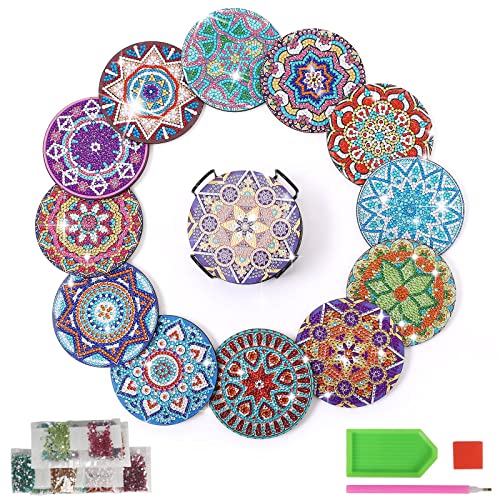 Lxmsja Set 8 Sottobicchieri Diamond Painting, Kit Completo Con Supporto E Sughero, Per Adulti E Bambini - 2