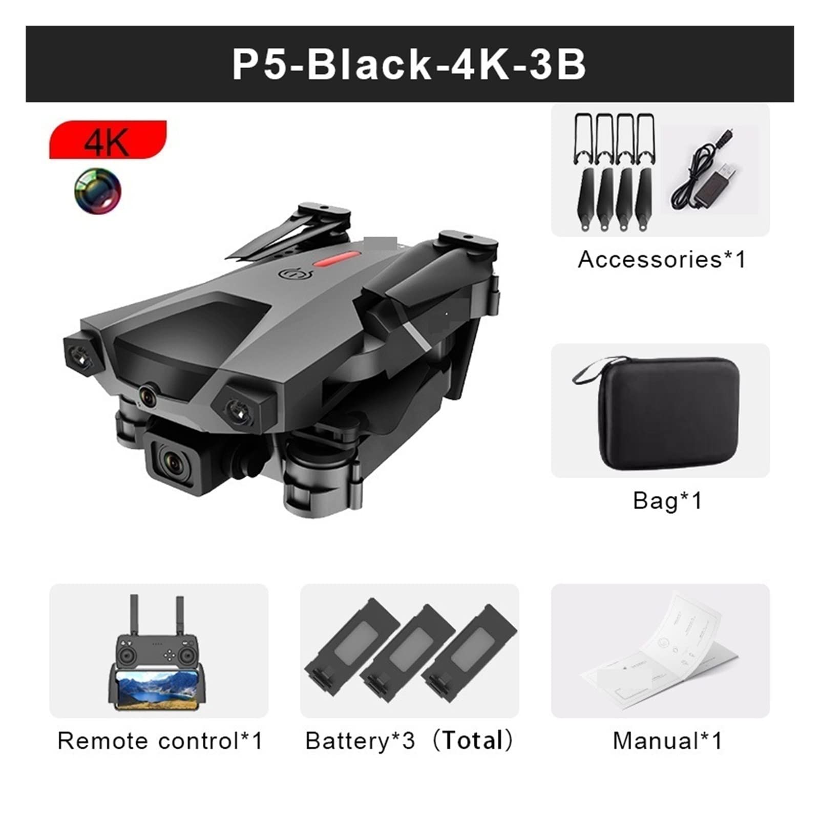 Składany dron Quadcopter Mini Drone 4K Podwójna kamera WiFi FPV Stała wysokość Unikanie przeszkód na podczerwień Quadcopter RC helikopter Zabawki dla dzieci (Kolor: kamera 4K 3B Rozmiar: 1) (Szary