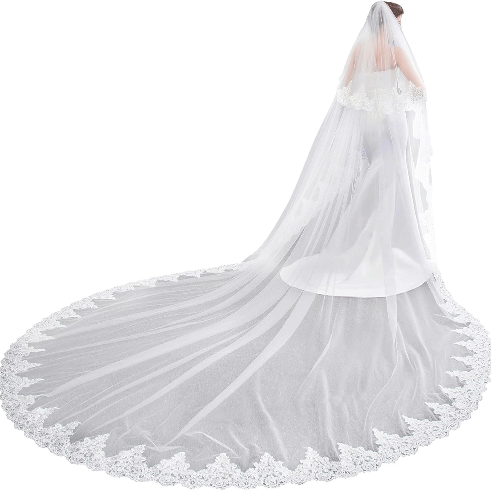 ROSEEONNE veil Wedding Veil Comb Bridal Cathedral Veil Lace Edge Two Tier 3.5m Long And 3m Wide Veil Wedding Hair Comb For Brides Wedding veil