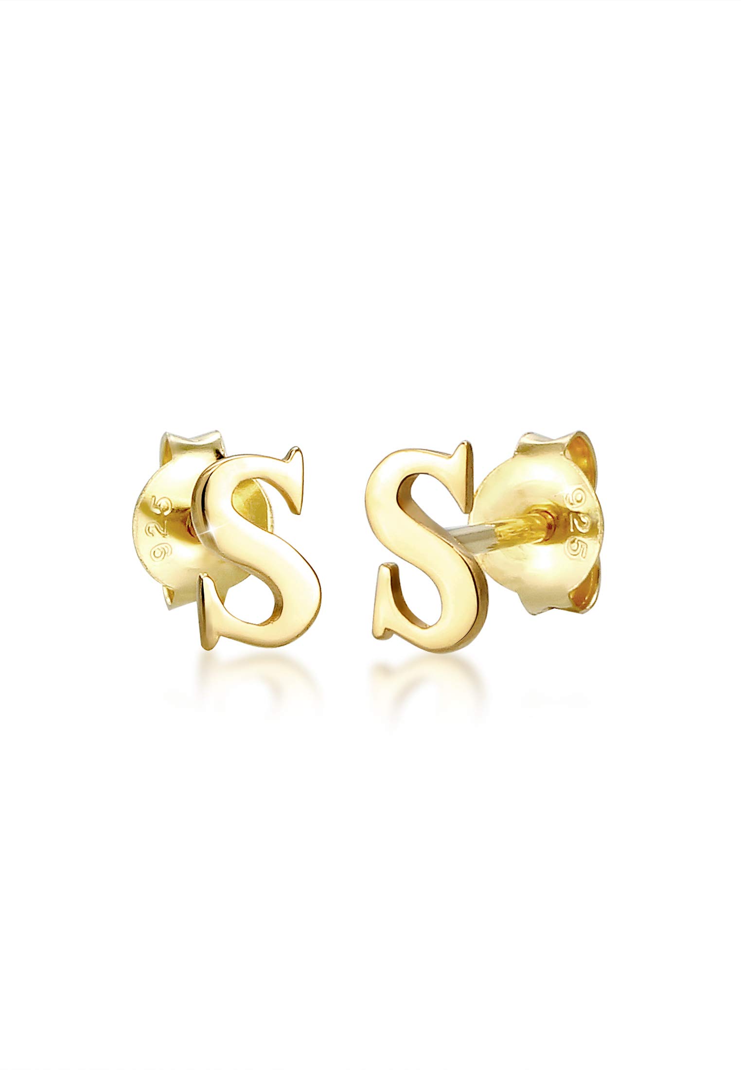 Elli Earrings Studs Letter S Initials Minimal in 925 Sterling Silver Gold Plated