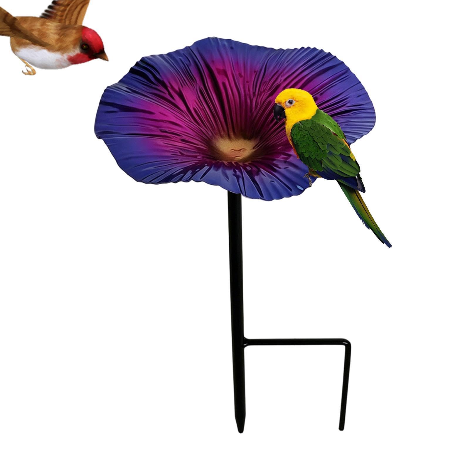 Outdoor Bird Bath - Flower Bird Feeders with Stake | Weather Resistant Flower Garden Hummingbird Watering Station | Water Feeding Bowl for Outdoor Backyard Patio Porch Lawn (Purple)