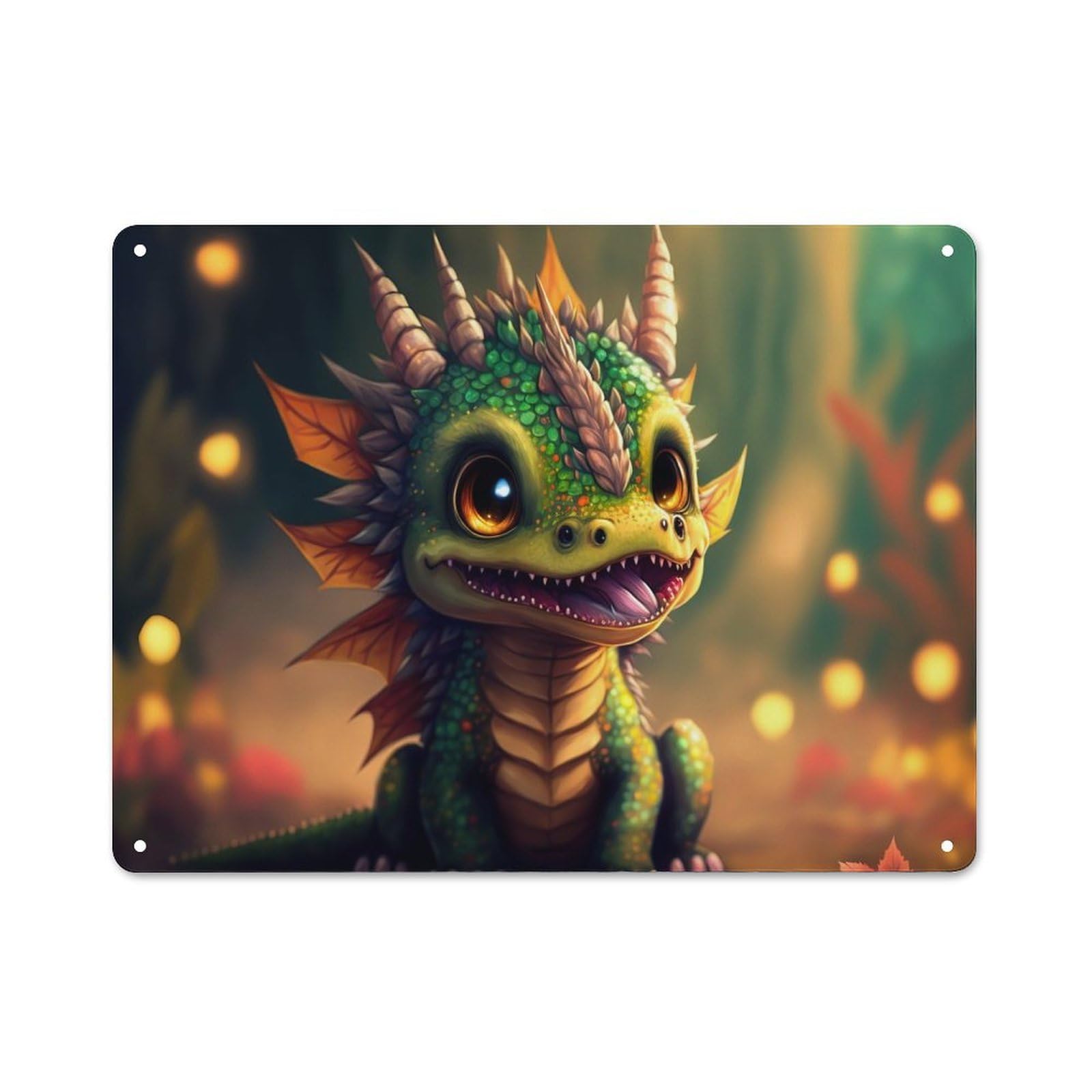 Junmoney Style-5 Warehouse Style Tin Wall Sign 30X40cm Featuring Baby Dragon, Loft Wall Plaque For Loft, Studio, Office Or Creative Room
