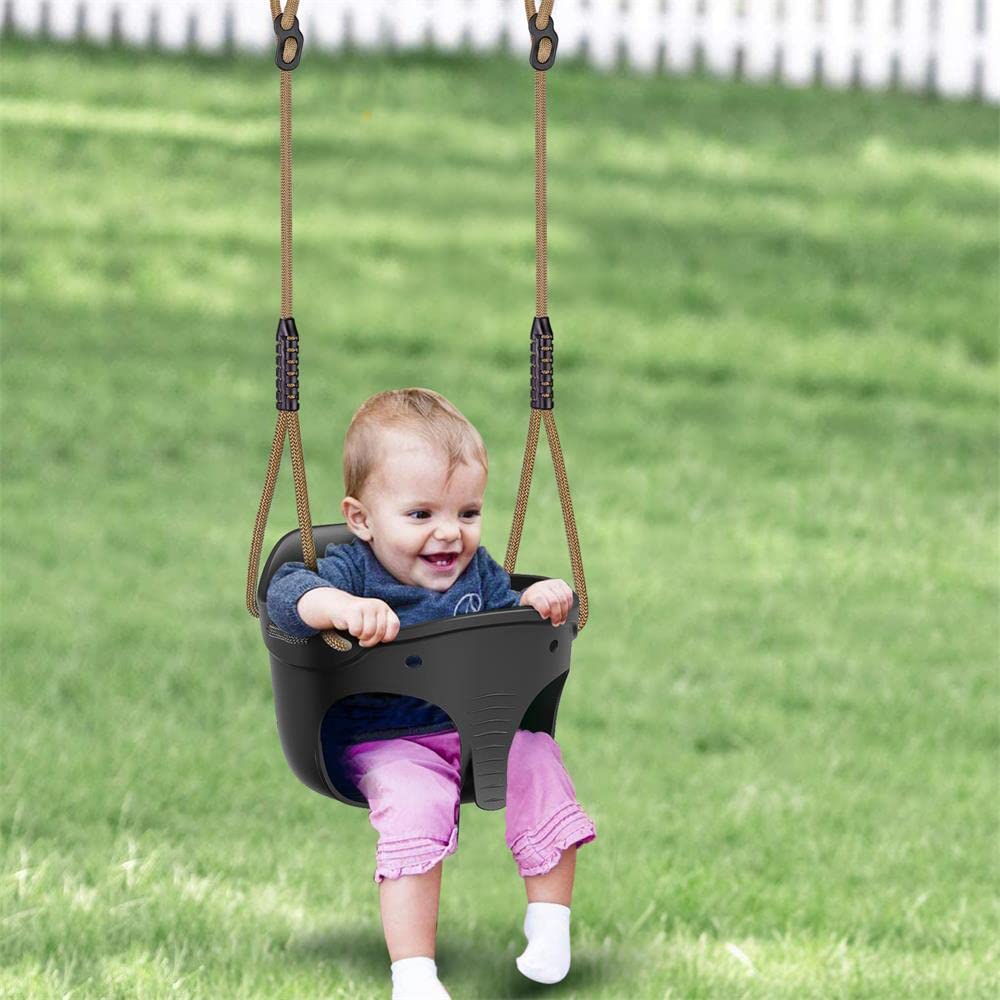 SELEWARE Heavy-Duty High Back Full Bucket Toddler Swing Seat with Locking Carabiners and Adjustable Rope, Cute Elephant Shape Design, 600LB Weight Limit (Bucket Swing, Black)
