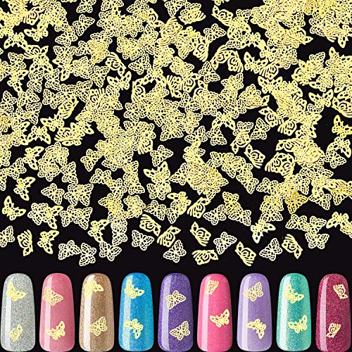3000 Pieces Gold Butterfly Nail Art Stickers Metal Slice Nail Studs Metallic Butterfly Nail Charms Thin Fingernail Sequin Sticker for Women Girls DIY Nail Art Decoration