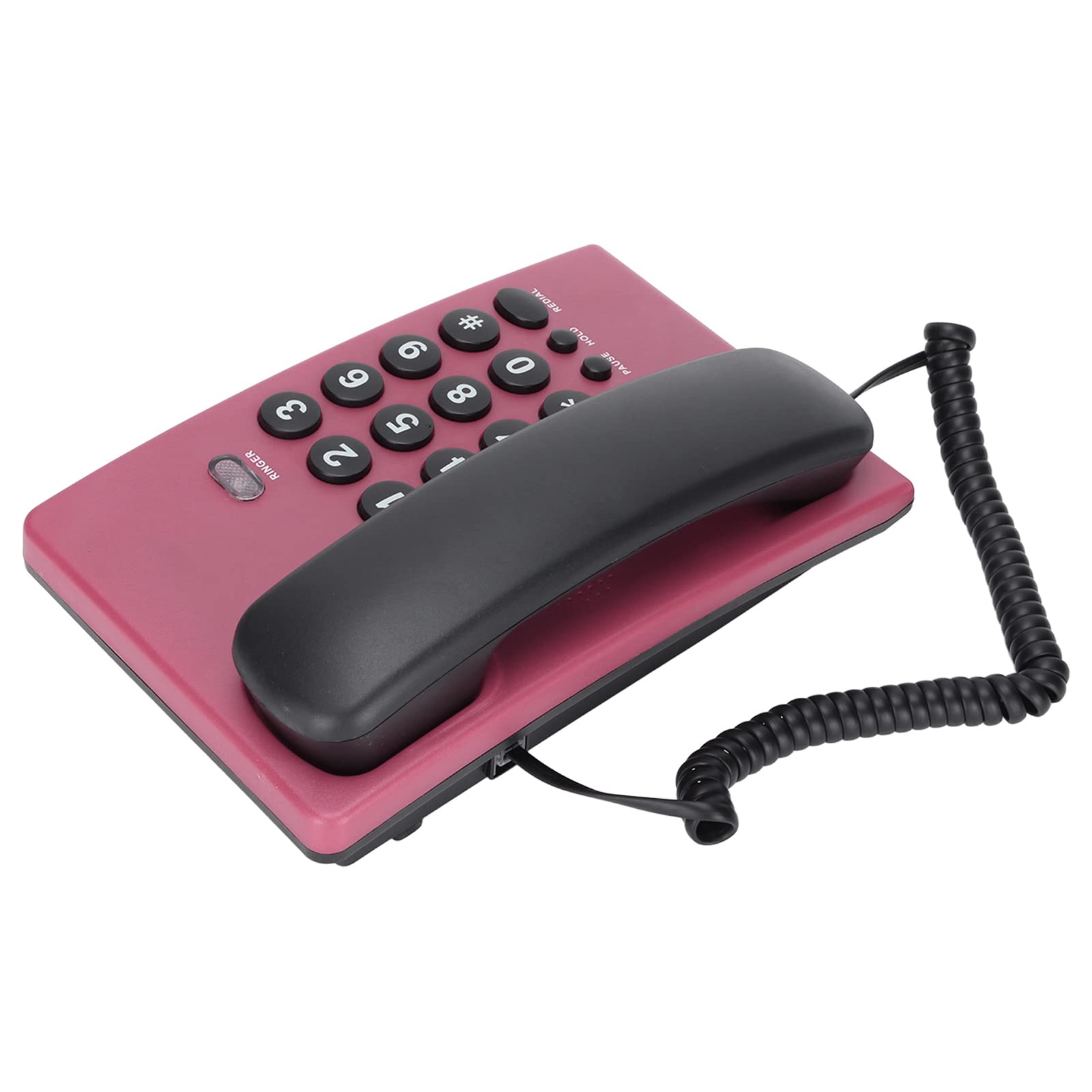 Telefon stacjonarny przewodowy, wielokolorowy telefon stacjonarny z podwójną magnetyczną słuchawką, telefon z dużym przyciskiem Telefon domowy do domowego biura hotelowego, z funkcją pauzy/wyciszeni
