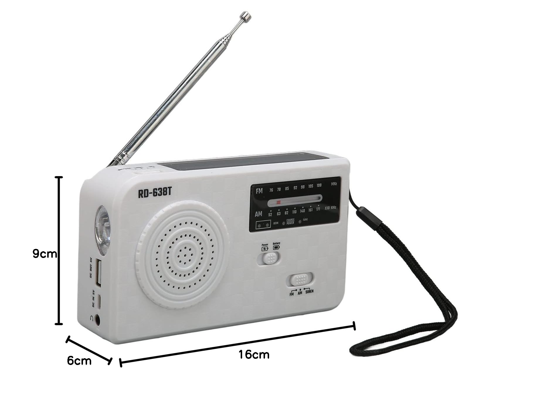 Radio di emergenza a manovella, radio FM AM portatile a energia solare con torcia LED SOS allarme, batteria ricaricabile, telefono cellulare, emergenza interna ed esterna (bianco)