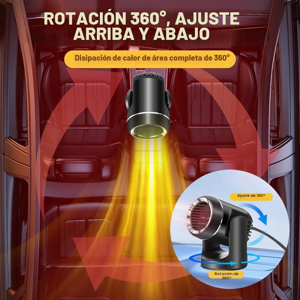 Calentador de Coche, Calentador Portátil para Coche, 12V 120W Calefacción Portátil 2 en 1, Desempañador de Parabrisas Giratorio, Coche Calentador de Parabrisas para Coches SUV