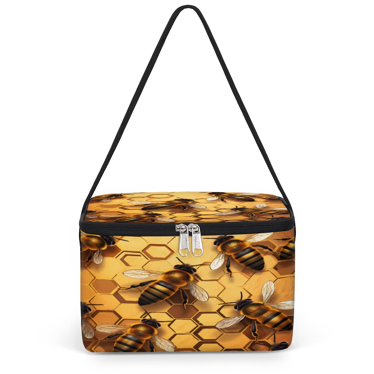 GzLeyigou Honeycombs Bee Lunch Bags for Women Men 9 Cans, Hot & Cold Food Delivery Bag Insulated Grocery Bag Insulated Lunch Box Bees Cooler Bag for Office Work Picnic Beach