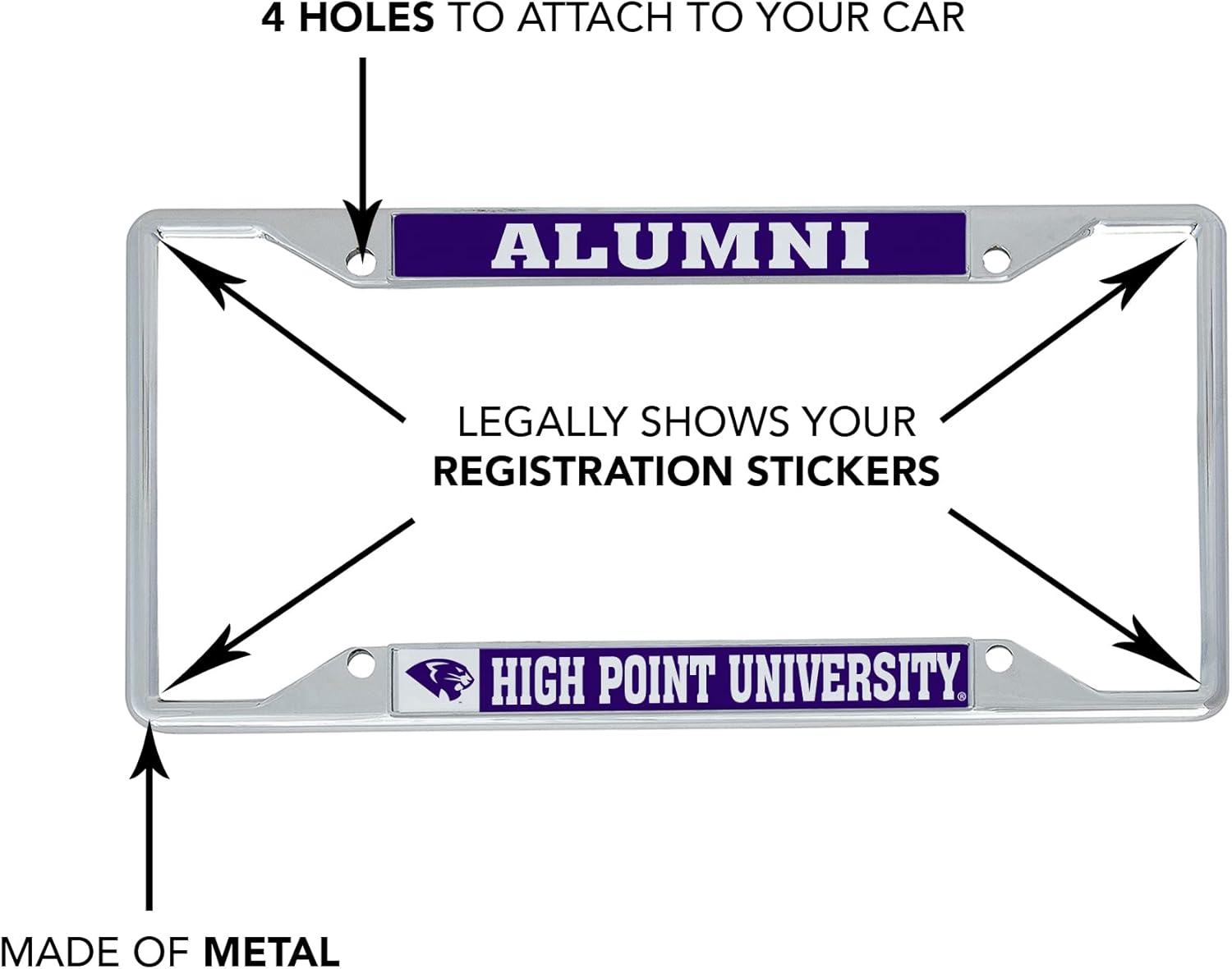 Desert Cactus High Point University Car Accessories Metal License Plate Frame for Front or Rear of Car (Alumni 2 Pack) - Image 5