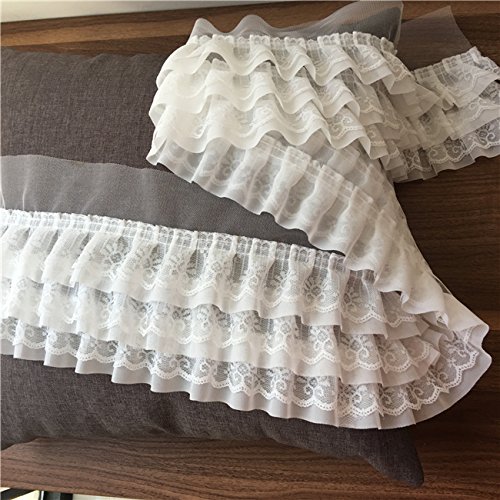 2 Yards Of 11Cm Width Ruffle 3-Tiered Lace Trim (White) #TOP5