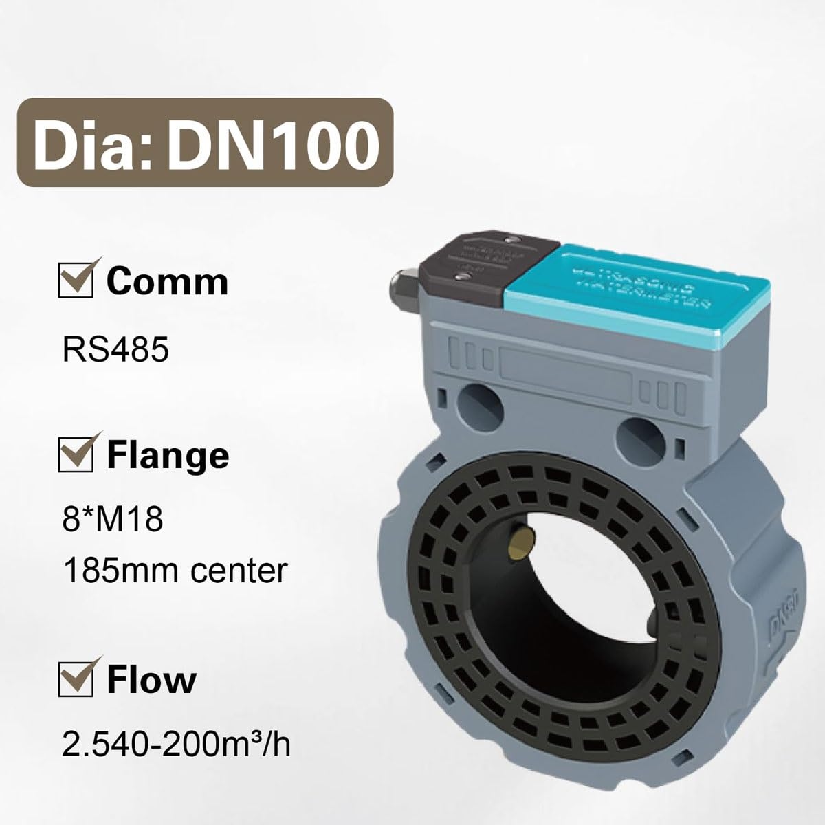Genérico Medidor de Flujo ultrasónico, transductor de Flujo con Abrazadera, medidor de Flujo de Agua Digital no invasivo, medidor de Flujo de líquido portátil de Mano.(DN100)
