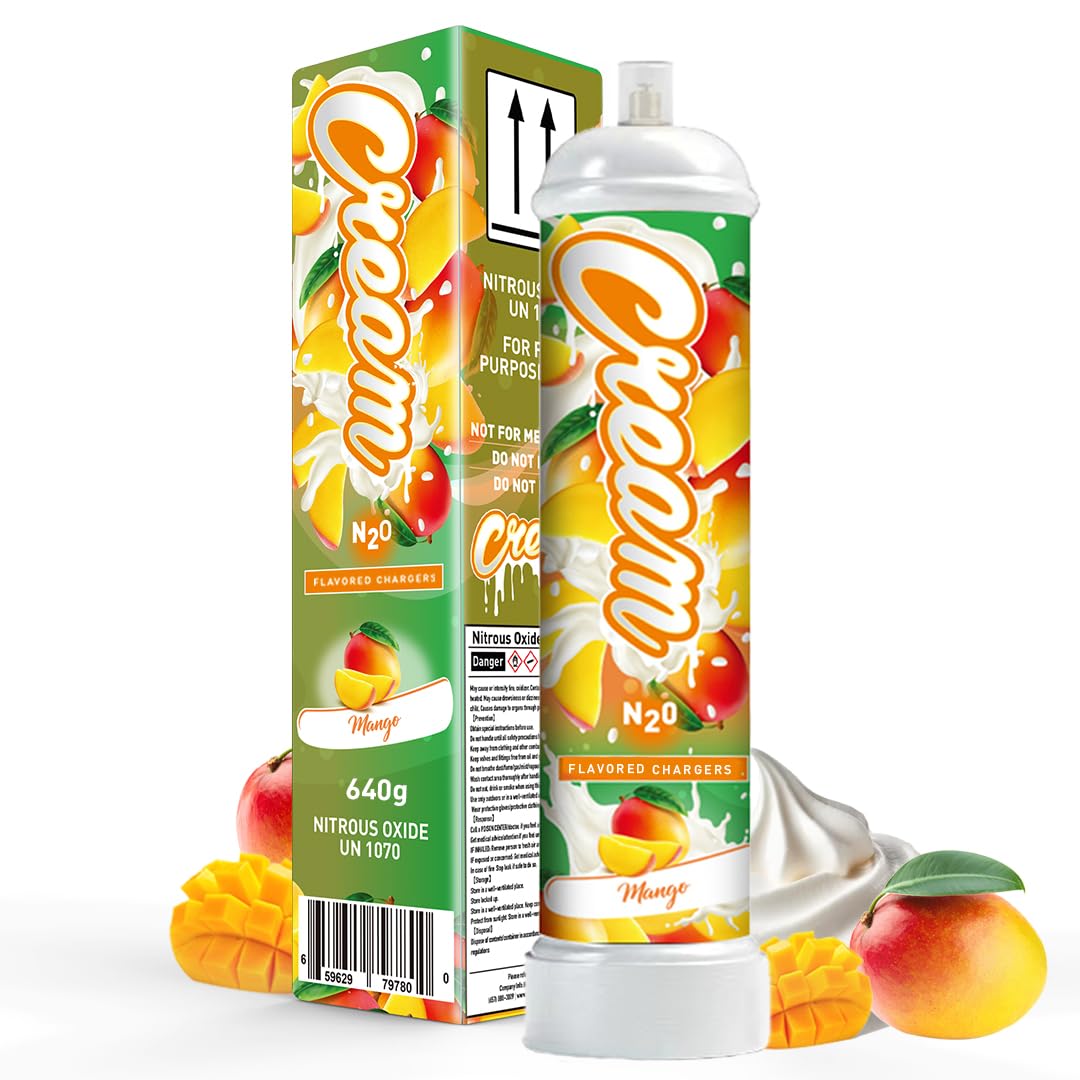 Nitrous Oxide Whipped Cream Charger (1pc, 640g 1.1L, Mango) - Nitrous Tank Whip Cream Charger, Nitrous Oxide Canister, N20 Whipped Cream Chargers, Whip It NO2 Cartridges, Nitrous Oxide Tank