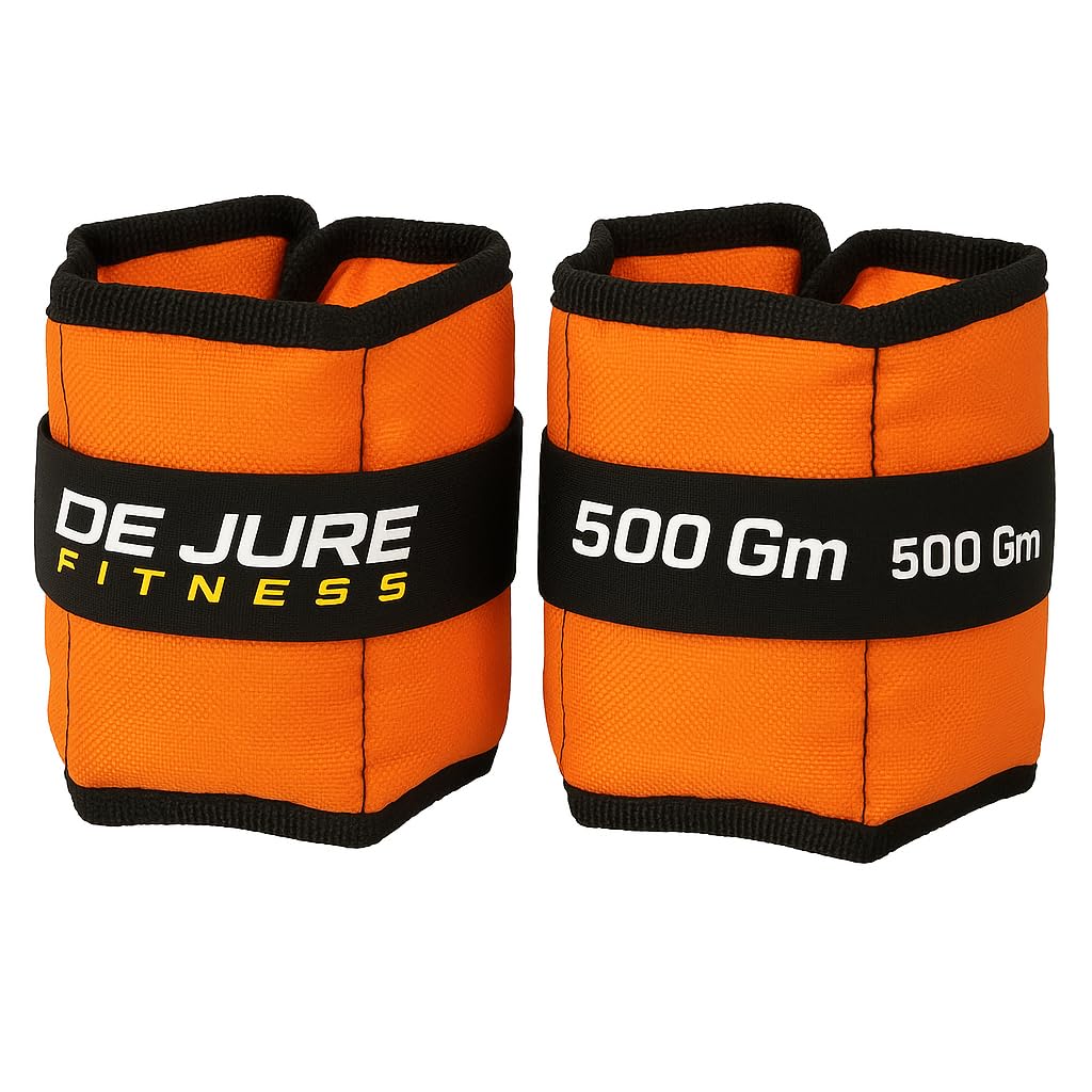 De Jure Fitness Adjustable Ankle & Wrist Weights Pair (0.5KG x 2) for Men & Women | Strength Training, Walking, Running, Workout, Yoga | Comfortable, Durable | Orange – 1KG