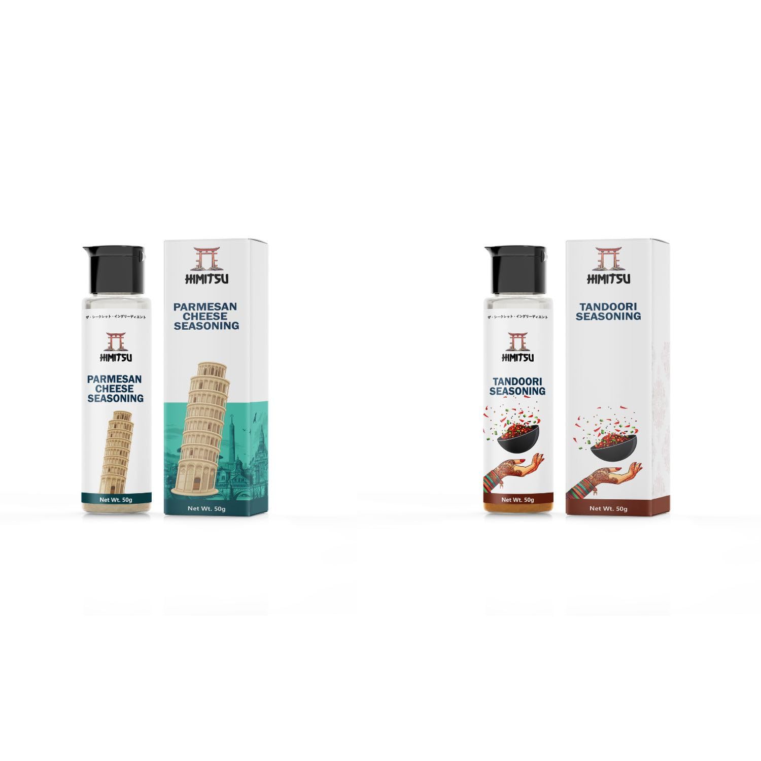 HIMITSU Parmesan Cheese Seasoning Blend for Pasta, Popcorn, and Snacks And Tandoori Seasoning Spice Mix for Marinades and Indian Cuisine – 50 Gram Pack Each