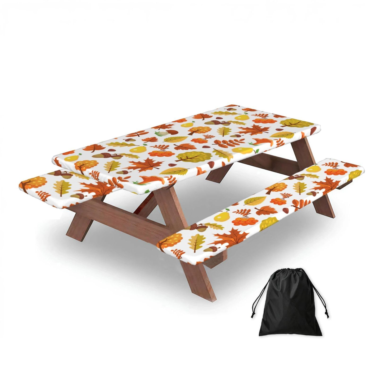 Dopklna As Picture Autumn Maple Leaves, Picnic Table Cover With Bench Covers -Waterproof Elastic Fitted Tablecloth For Garden Camping Patio 76X152cm