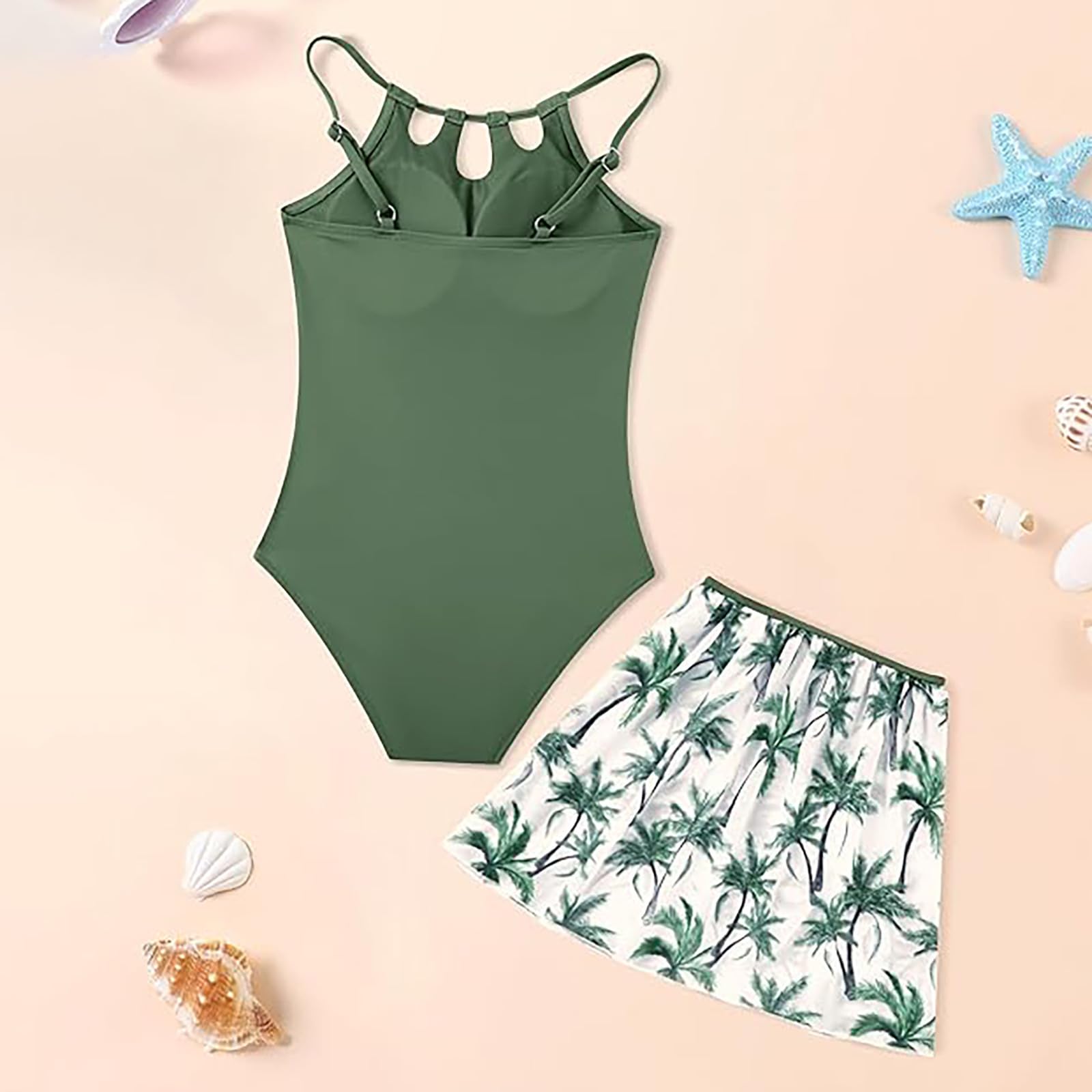 Maillot de Bain Une pièce pour Filles avec Jupe Plage imprimée Tropicale, Les 7 à 16 De Bain Menstruel Fille 12 Ans Maillots Deux PièCes Jupette K5f19