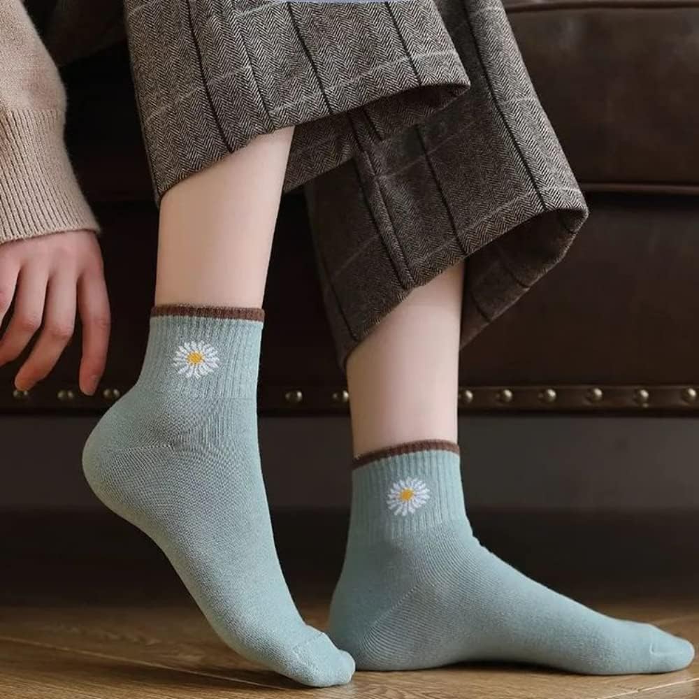 6/12 Pairs Womens Daisy Socks Vintage Patterned Crew Novelty Ankle Cute Floral Casual Dress Socks - Image 8