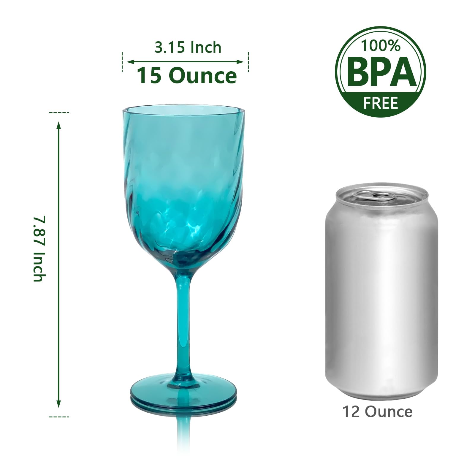 Lot de 6 verres à vin en plastique incassables en acrylique de 425 ml, réutilisables et colorés, empilables, passent au lave-vaisselle, sans BPA, parfaits pour les fêtes (cyan, 425 ml)