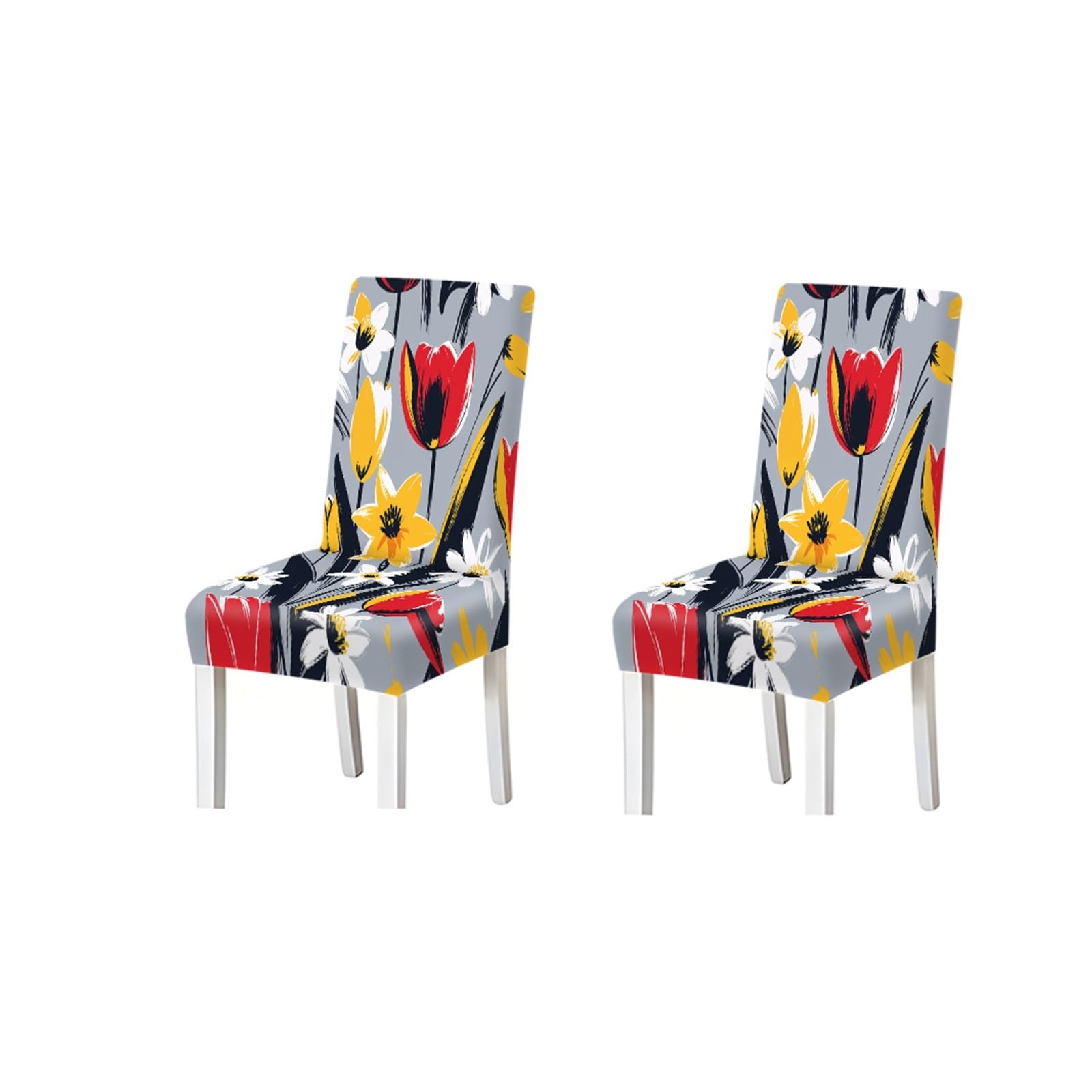 KXUAUV Modern Abstract Tulip Floral Print Dining Chair Covers, Stretch Slipcovers For Home Kitchen Dining Room Party, 2/4/6PCS Seat Protectors for Restaurant Hotel Party(2PCS Chair cover)
