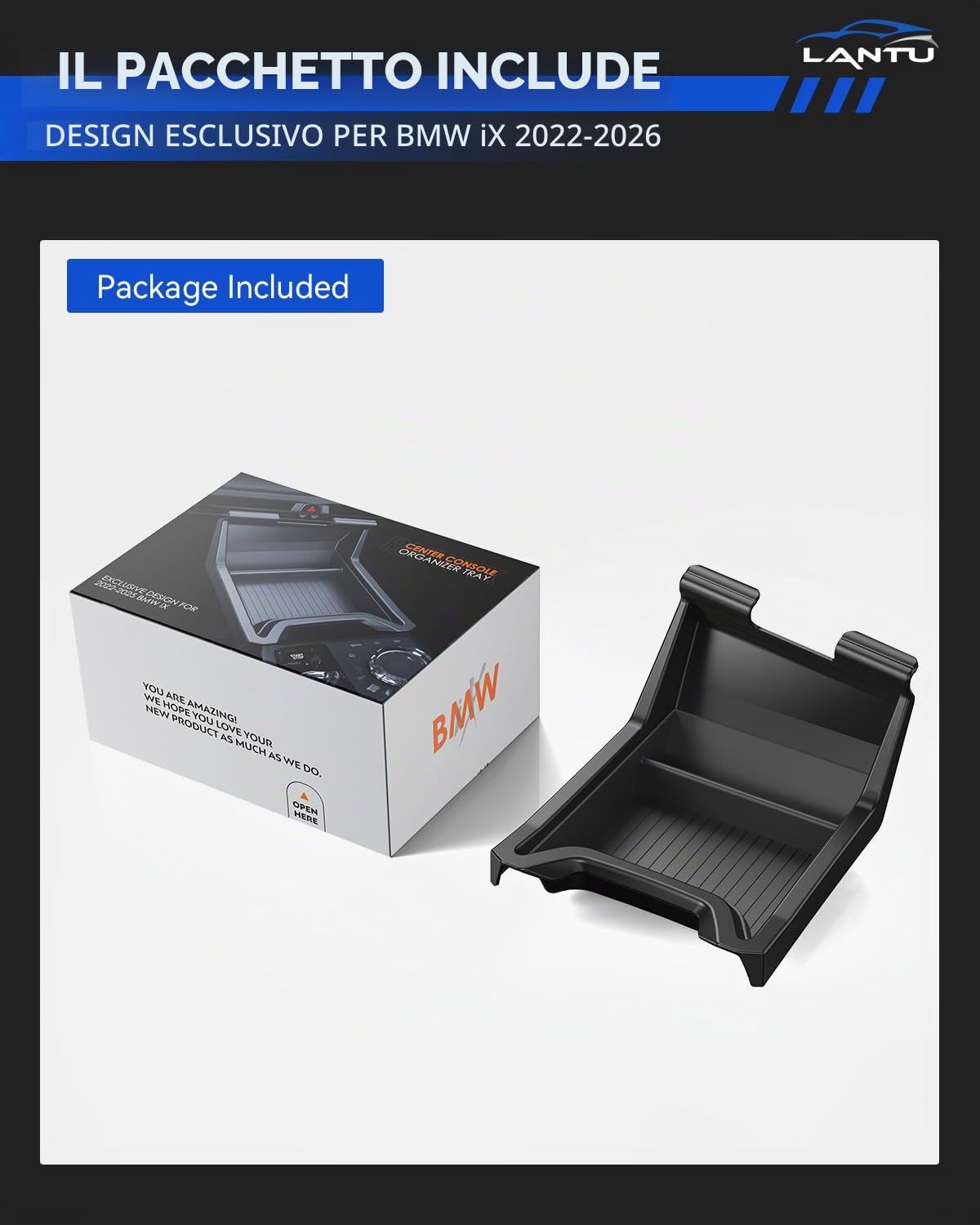 Vassoio Organizzatore per Console Centrale per BMW IX 2022-2026, Scatola Portaoggetti con Anti-Slip Silicone Liquido, Accessorio BMW IX, Design Brevettato (Superiore)