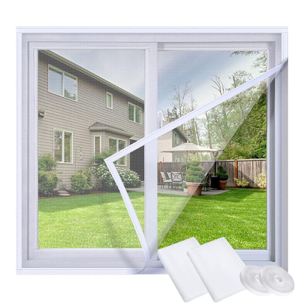 Fly Screens for Windows, Window Fly ​Screen Replacement, DIY Cut to Size Bug Mosquito Net, Tear-Proof Fibergalss Netting, Fitted to Multiple Windows (2Pcs-120x120cm/47x47in,White)