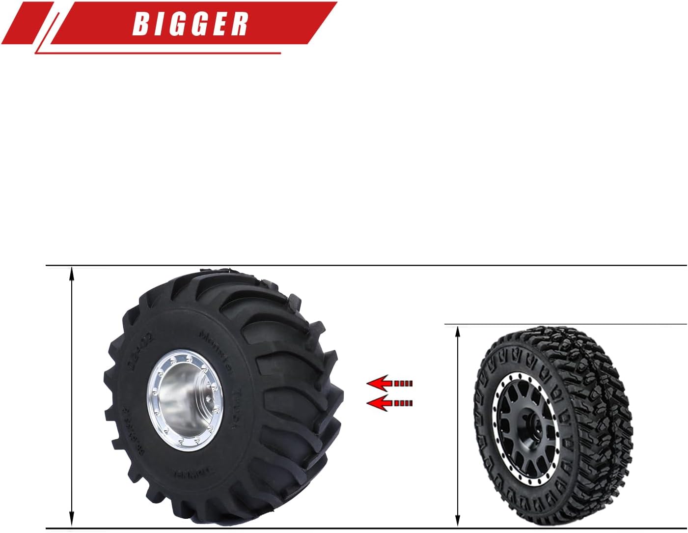 RCAWD SCX24 Monster Truck Wheels and Tires Set Big Alloy Beadlock Rim for Axial 1/24 SCX24 & AX24 Series 70MM*32MM Silver