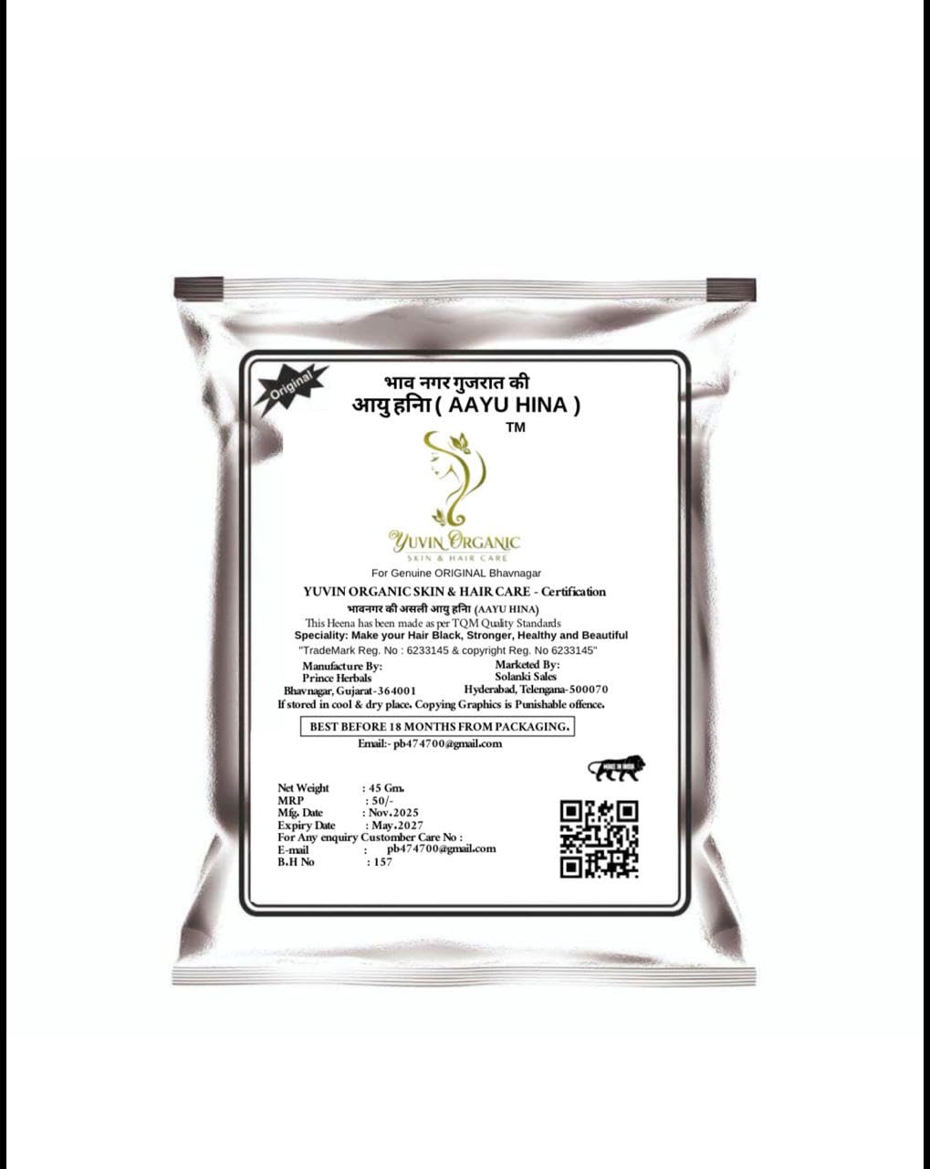 AYU HINA Henna, Black Naturals Original Bhavnagar Henna Mehndi 45gm (Pack of 15)-image-28