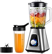 KIDISLE 1200W Smoothie Blender and Personal Blender Combo for Shakes and Smoothies, Countertop Blender with 52oz Glass Jar, 22oz Travel Cup + 3 Speed Control for Frozen Fresh Juice, Sauces, Sliver