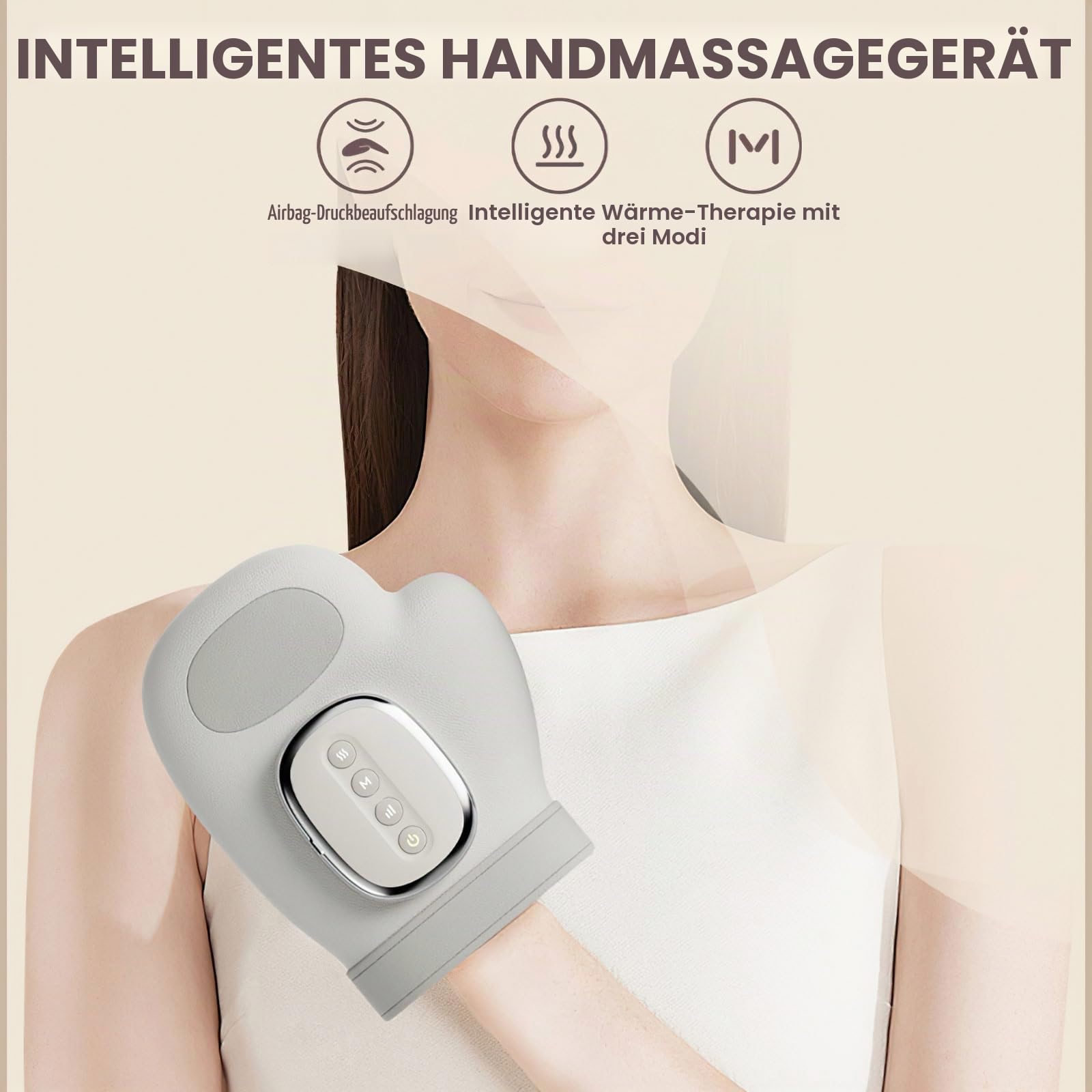 Handmassagegerät Arthrose, Handmassagegerät mit Wärme & Luftdruck, 9 Druckstufen, 3 Heizstufen & 3 Massagemodi - Finger Massager mit 5 unabhängigen Luftkissen - Wiederaufladbar (B)