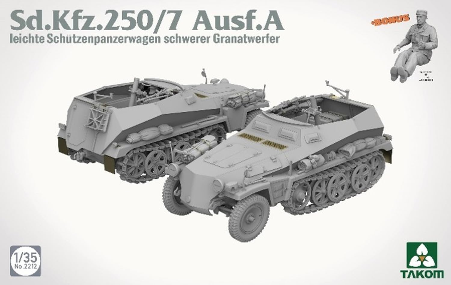 Tacom TKO2212 1/35 Sd.Kfz.250/7 typ A lekki opancerzony żołnierz pojazd transportowy samobieżny typ moździerz plastikowy model
