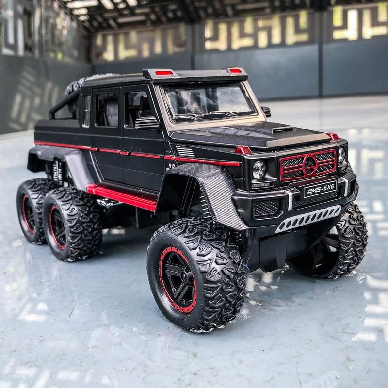 Image of PINQUE Kids New Car 1:24 AMG 6x6 Diecast Alloy Metal Pull Back Car with Openable Doors Music Sound and Light Vehicle Toy Car for Boys (Black)