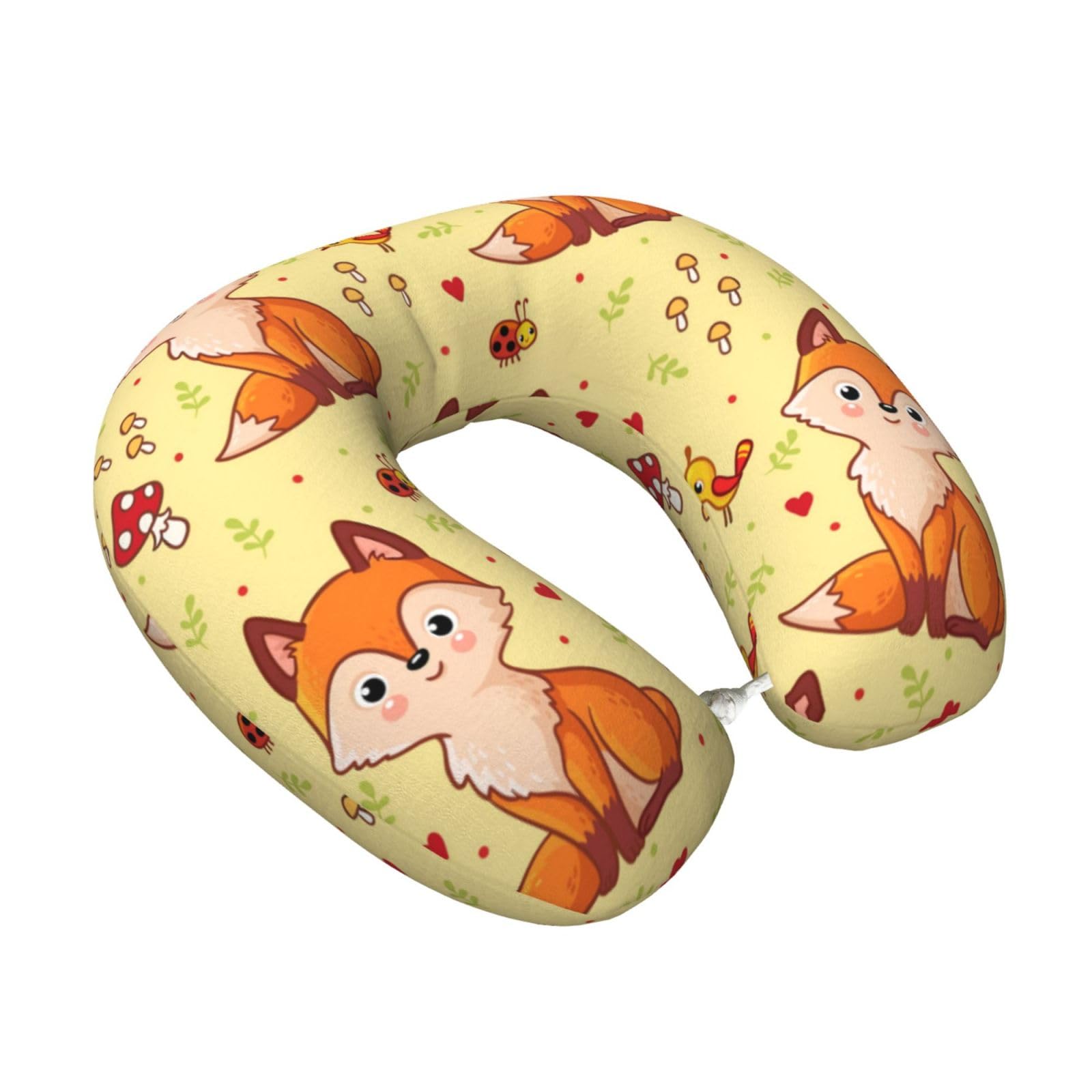 LKYMOH Fox And Mushroom Pattern, Travel Neck Pillow U-Shaped Memory Neck Support Soft Comfortable With Washable Cover For Airplane Car Traveling and Office
