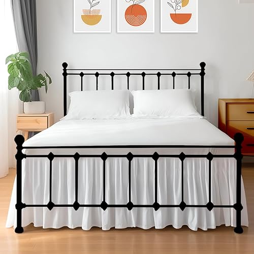 Shreem Linen Falda de cama con volantes con esquinas divididas, color blanco, falda de cama Queen, estilo recogido, fácil ajuste de hasta 15
