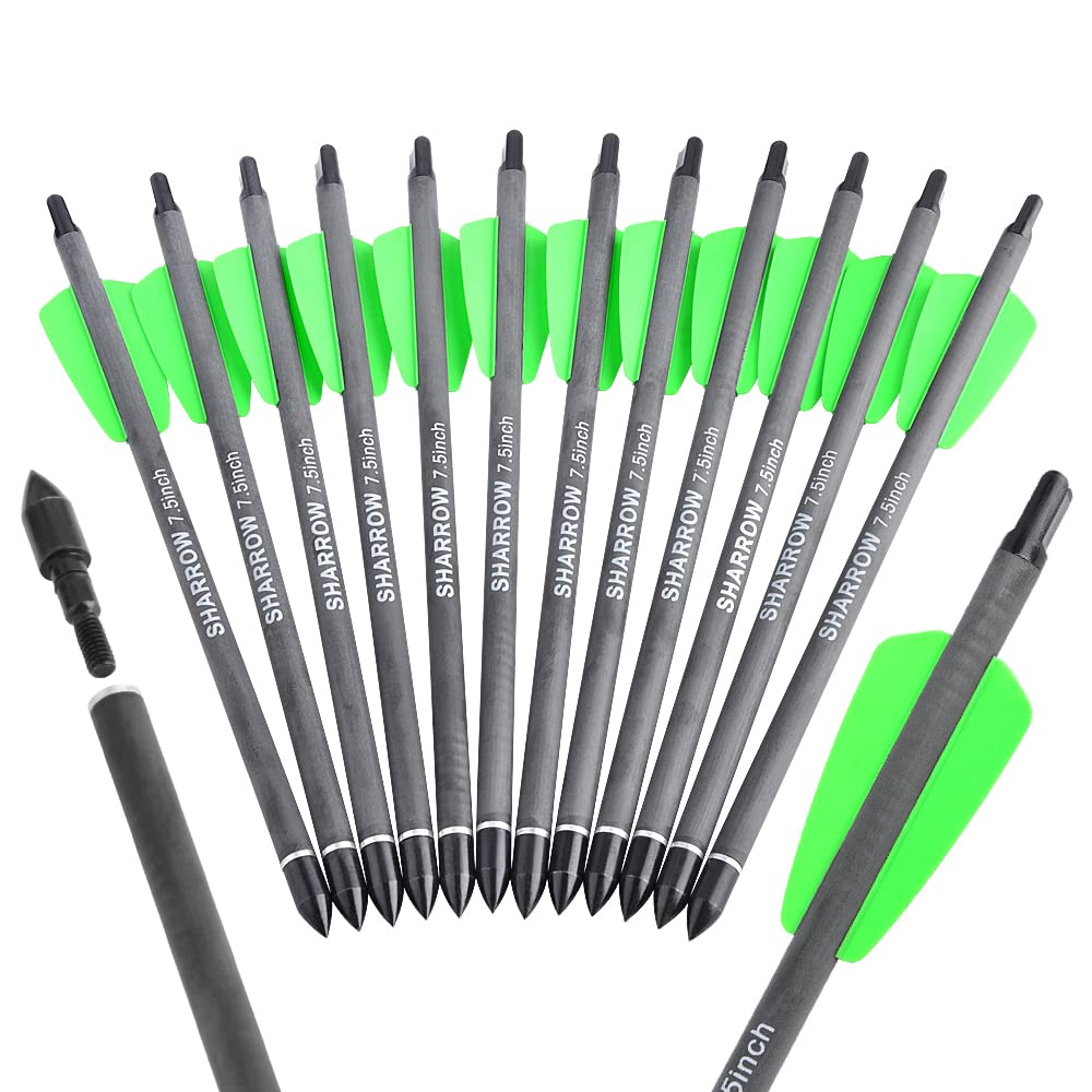 SHARROW 12/24P 7.5/15 Pouces Tir à l'arc Flèches Arbalète en Carbone Boulons Arbalète Flèches de Chasse avec Boulons à Fort Impact Flèches Courtes pour Arbalète Flèches en Carbone pour Arbalète