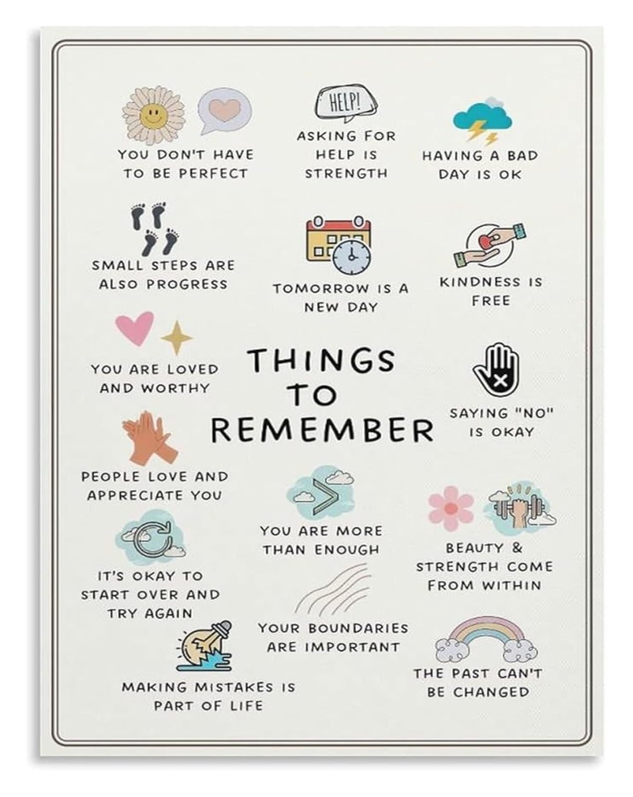 PQYSMVVG Psychotherapy Poster CBT DBT Things To Remember School Counselor Office Decor Wall-Art Resources(Unframed,16x24inch(40x60cm))