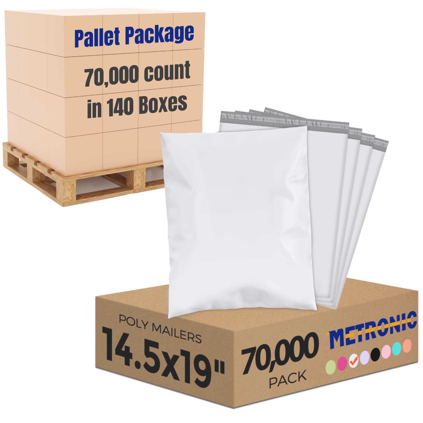 Metronic Poly Mailers 14.5x19 70000 Pack Large Shipping Bags for Clothing Mailing Bags with Strong Self-sealing Adhesive Waterproof and Tear-Proof Poly Bag Bulk in White