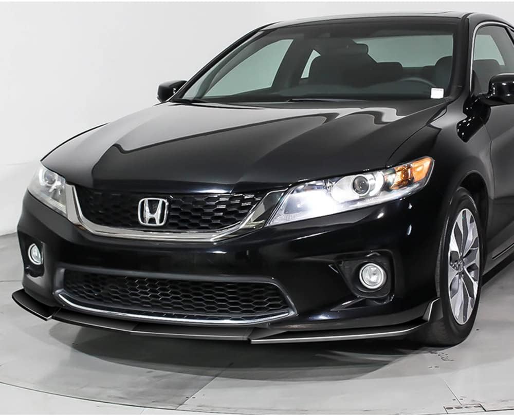 Q1-TECH, 5PCS Front Bumper Lip + Side Skirt Rocker Winglet Canard Diffuser Wing Compatible with 2013 2014 2015 Honda Accord Coupe/2DR Only, Front Lip Spoiler Air Chin Splitter ABS (Painted Black)