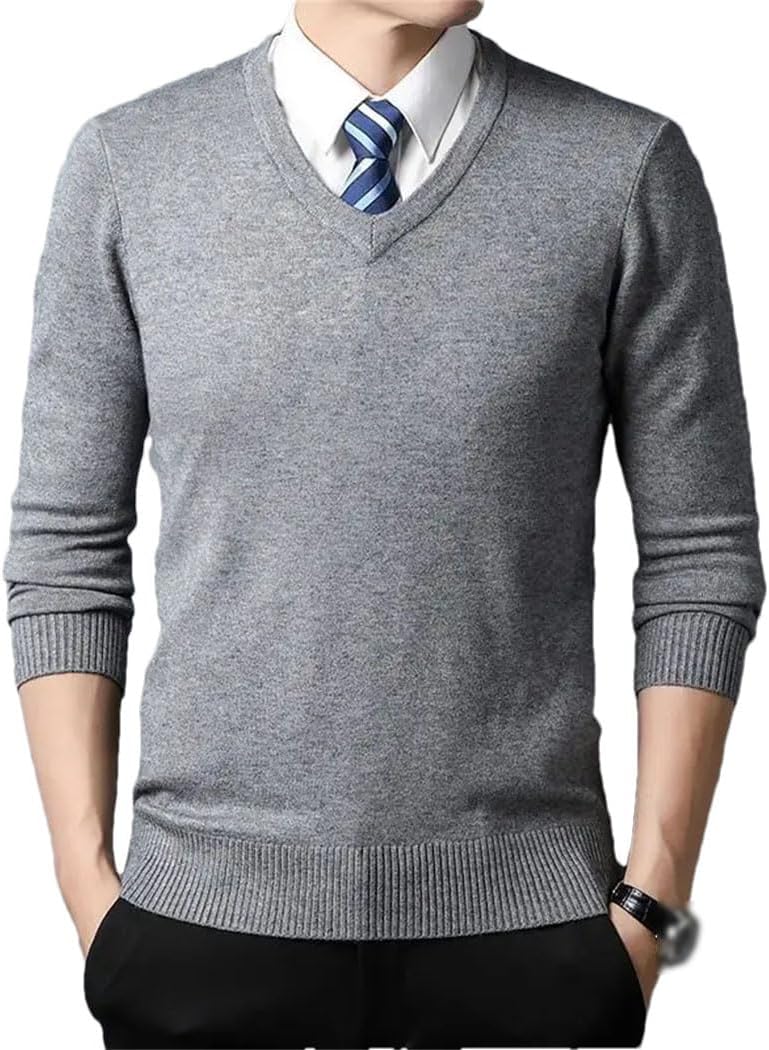 Men's Autumn Winter Thickened Sweater Print Stripes Casual Loose Pullover Long Sleeved V-Neck Knitted Top